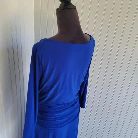 Chaps Long Sleeve Blue Midi Dress Women's Stretch Ruched Hips Waterfall Neck XL - Picture 4 of 10
